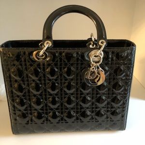 COPY - Dior Lady Dior Medium Black Patent Leather